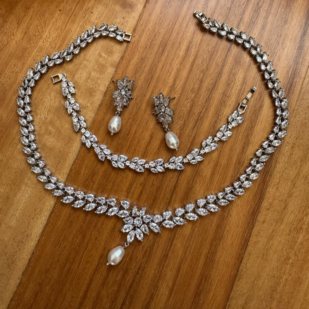 Wedding Jewelry Set - Crystal Bridal Necklace, Bracelet And Earrings (Worn Once)